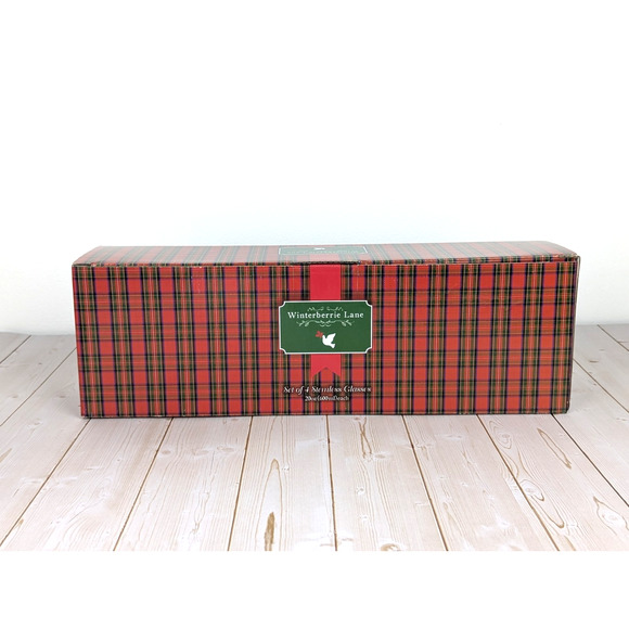 Winterberrie Lane Christmas Stemless Glasses 20 oz Set of 4 Plaid Holiday NIB - Picture 7 of 9